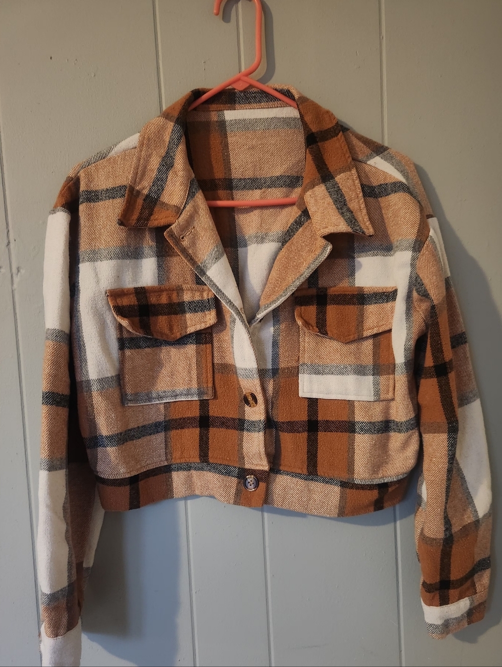Rust Plaid Cropped Shacket Jacket - Women
